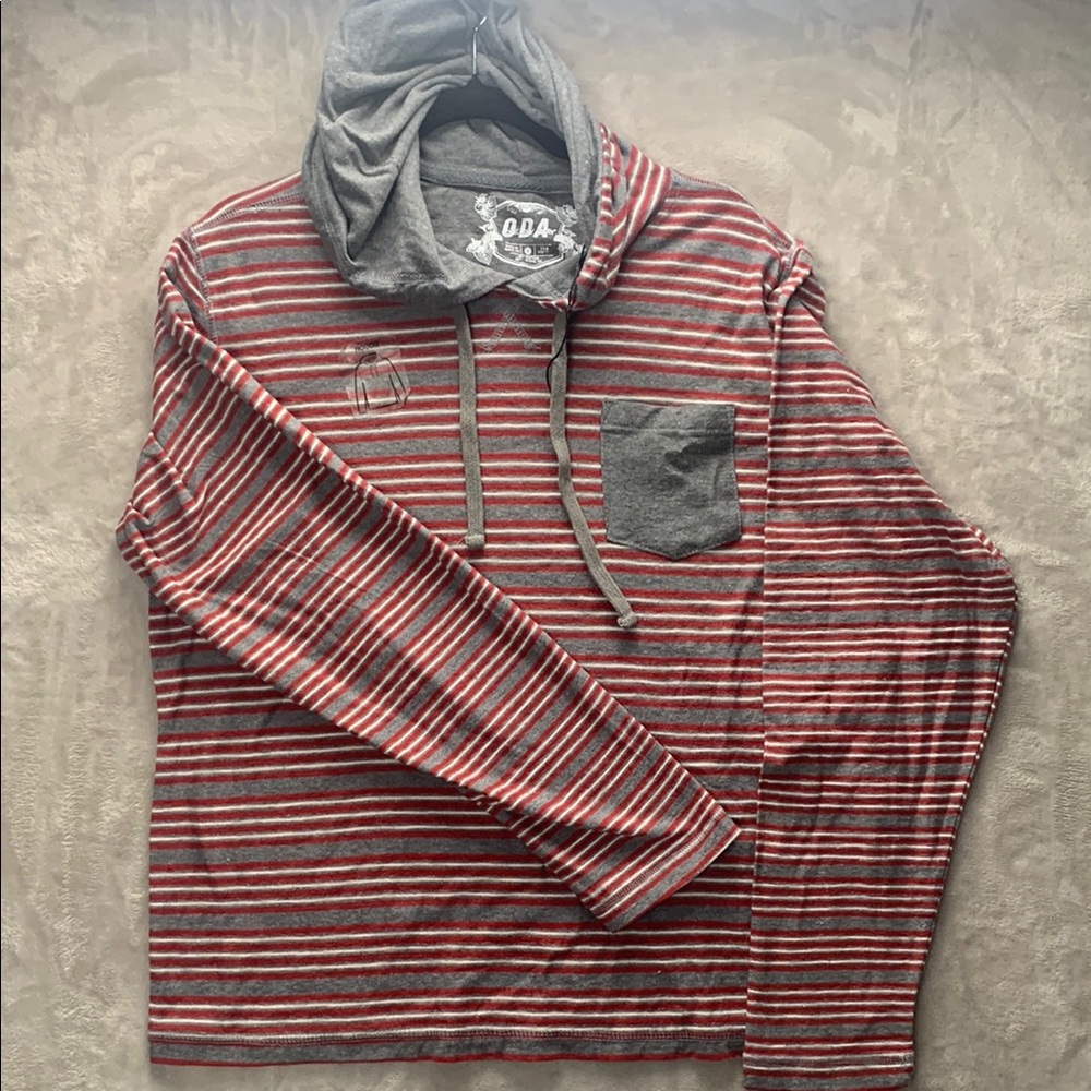 ODA | Large Men's Light Weight Hooded Shirt | Red Grey  155770 One Day Away